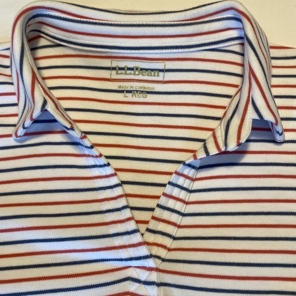 L.L. Bean Red White Blue Striped V Collar Top - Size L - Picture 8 of 11